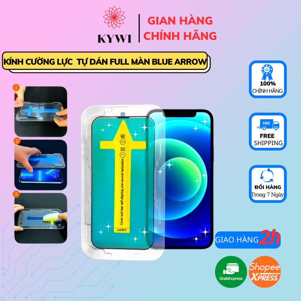 Kính cường lực tự dán iphone cao cấp Blue Arrow dành cho 6/7/8/7plus/8plus/x/xsmax/11/11promax/12/12promax/13/13promax