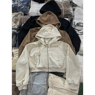 Áo khoác nhung tăm croptop phối nón