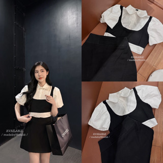   Sẵn  Set áo sơ mi tay bồng + chân váy chữ A siêu xinh HÀNG LOẠI 1 