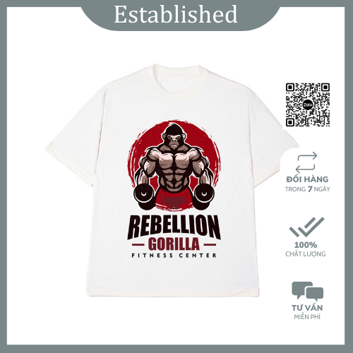 Áo thun form rộng tập gym Established - Rebellion Gorila Unisex 100% Cotton 2 chiều 240gsm