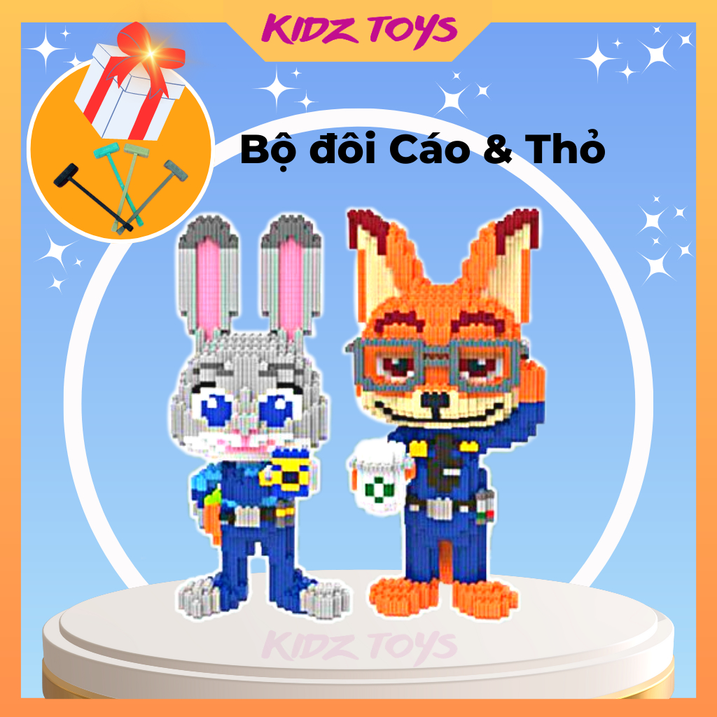 Bộ lắp ráp LEGO đôi Cáo Nick và Thỏ Zootopia cảnh sát, đồ chơi xếp hình LEGO Thỏ và Cáo thông minh cho bé trai và bé gái