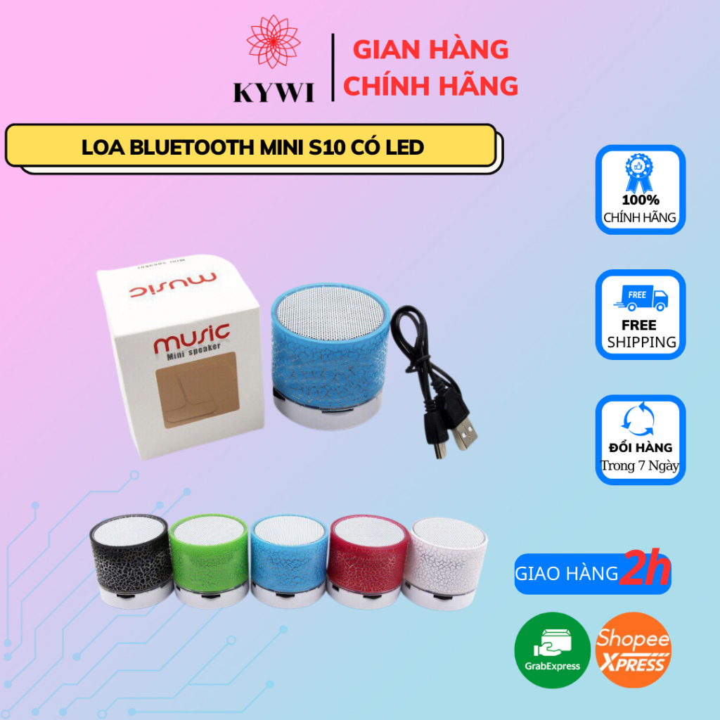 Loa bluetooth mini không dây KYWI nghe nhạc, cắm thẻ nhớ đa năng có đèn led chính hãng