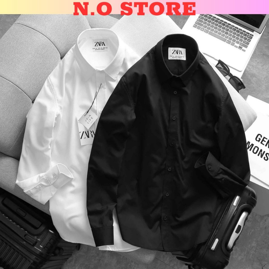 Áo sơ mi nam tay dài hộp trơn đủ 2 màu đen trắng vải dày dặn bền màu nam tính lịch lãm shop N.O_STORE