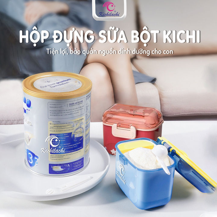 Hộp đựng sữa bột kèm muỗng nĩa hộp đựng sữa bột cho bé khi đi chơi, du lịch, thăm bà con, chống thấm nước Kichilachi