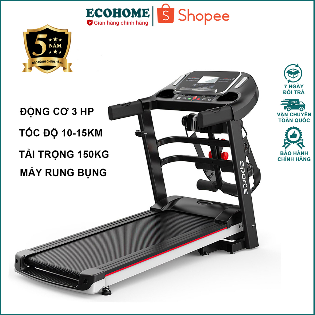 Máy chạy bộ đa năng tại nhà, máy chạy bộ tại nhà gấp gọn KELMING chính hãng có đai đánh mỡ bụng tặng tạ tay