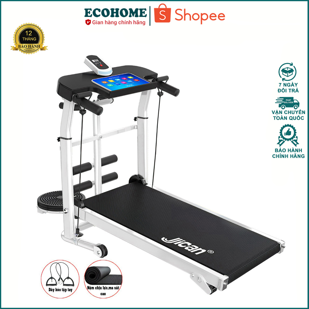 Máy chạy bộ cơ đa năng cao cấp chính hãng JICAN không dùng điện khung thép chịu lực, đồng hồ điều khiển đa chức năng