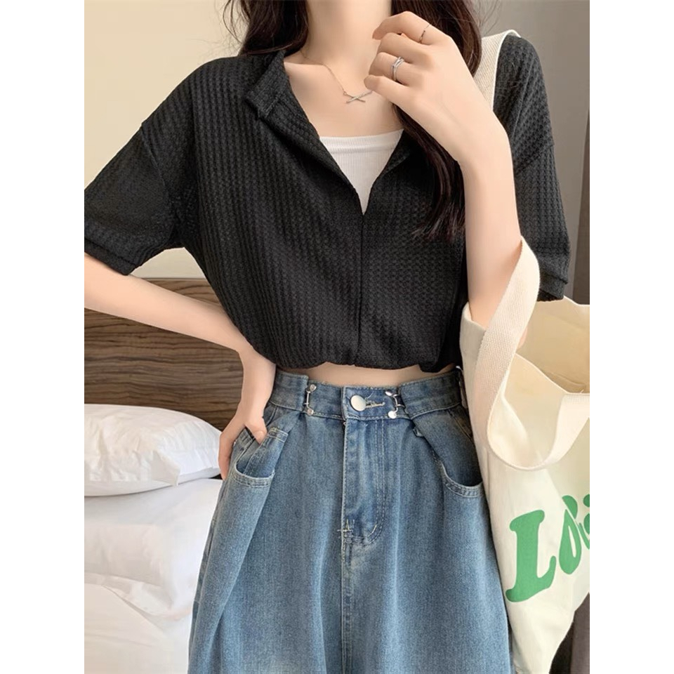 Set Áo Croptop Tổ Ong Cộc Tay Kèm Hai Dây Quảng Châu, Hàng Loại 1, Freesize Dưới 60kg