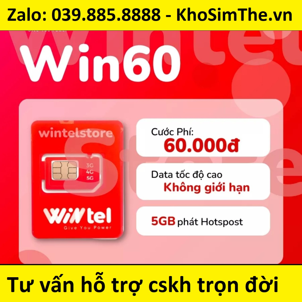 SIM Wintel Win60 - Tặng DATA tốc đọ cao không giới hạn