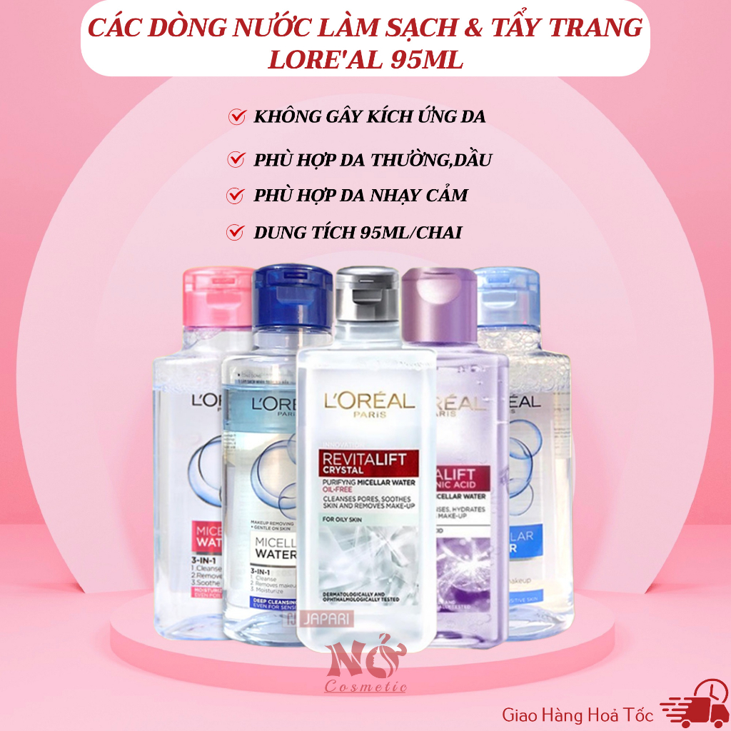 Nước làm sạch và tẩy trang mềm mịn cho da dầu L'Oreal Paris Revitalift Crystal Micellar Water 95ml