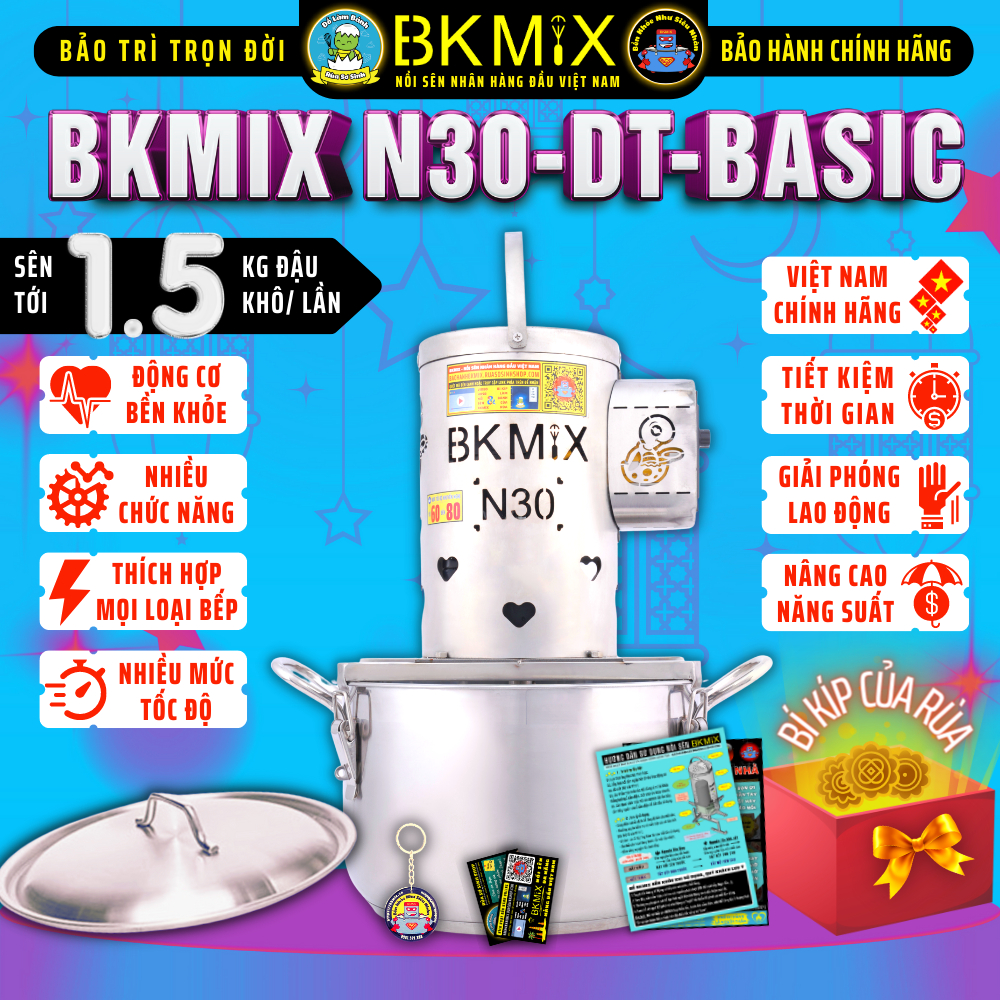Máy sên nhân BKMIX N30-DT-Basic (điều tốc) sên tới 1.5kg đậu khô, Nồi sên nhân bánh trung thu 14 lít - Rùa Sơ Sinh Shop