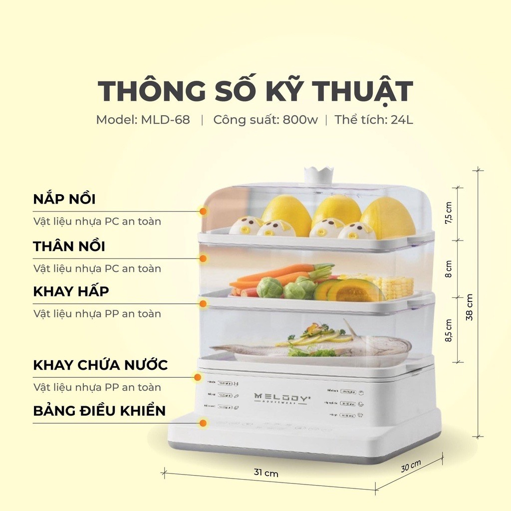 Nồi Hấp Điện 3 tầng thông minh dành cho Gia Đình Đa Chức Năng tiện dụng Dung Tích 20L,24L hấp cua,bánh gà cá thịt
