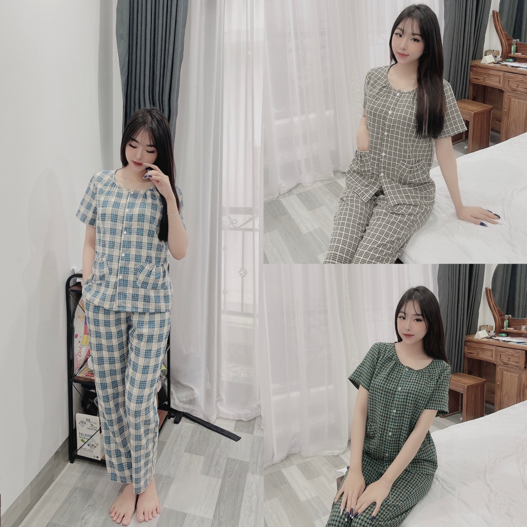 Bộ Ngủ Nữ Mùa Hè,Pijama Cộc Tay Slarosa Quần Dài Có Túi Chất Vải Mát Mềm Mịn Có Độ Thấm Hút Mồ Hôi Không Bai,Không Dão