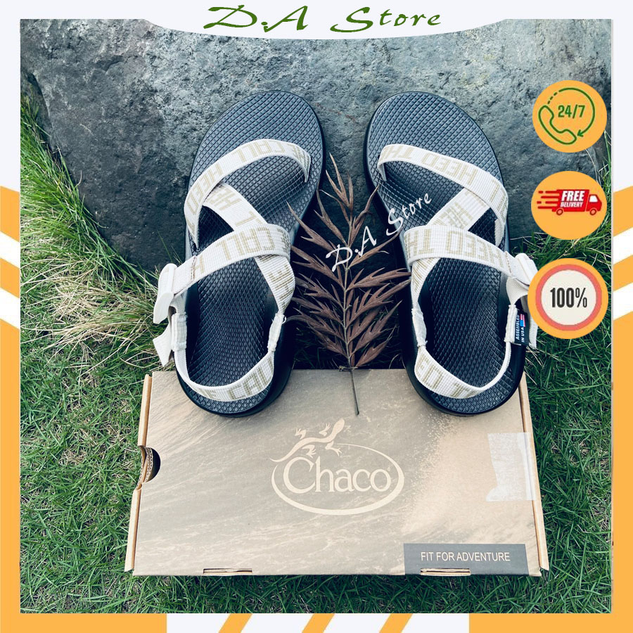 Sandal Chaco mẫu DÂY CHỮ đế QUẾ ĐEN thơm cao cấp D.A Store dép nam nữ bền bỉ, năng động dép xăng đan
