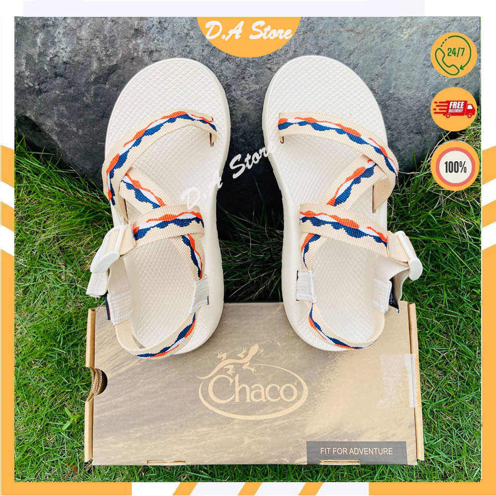 Sandal Chaco mẫu THỔ CẨM TRẮNG KEM đế QUẾ thơm cao cấp D.A Store dép nam nữ bền bỉ, năng động dép xăng đan