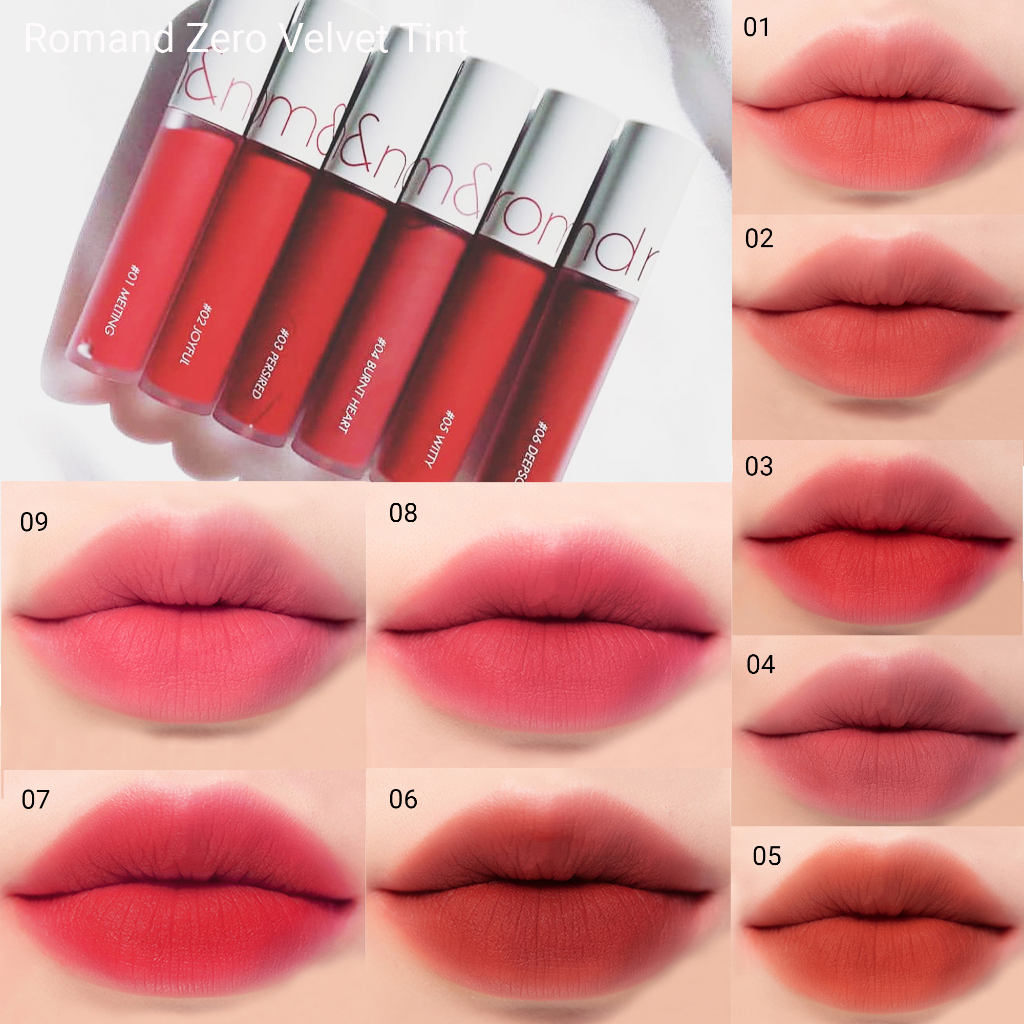 Son kem lì Romand Zero Velvet Tint Full màu Hàn Quốc 05 06 21 28 30