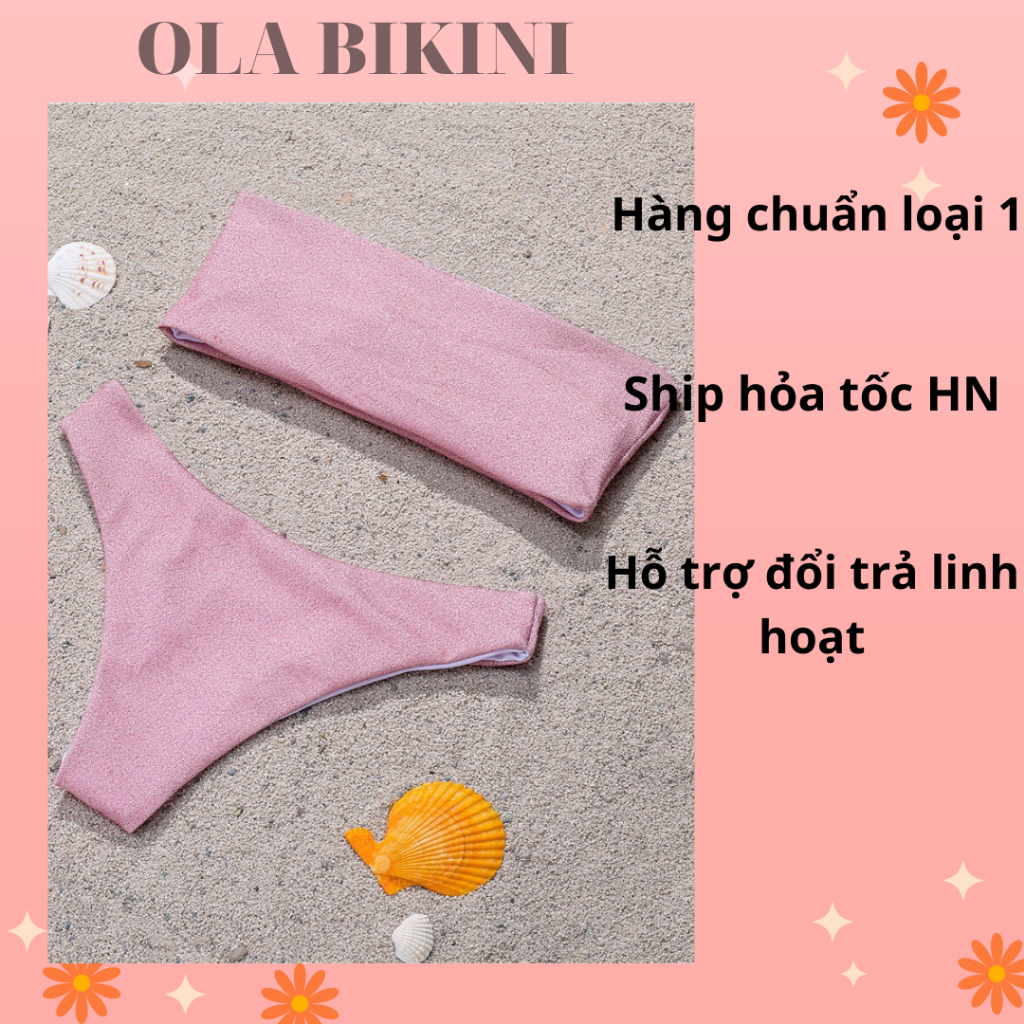 Sét bikini 2 mảnh màu HỒNG xinh, áo tắm quây ngực(Mini Bikini) BH25