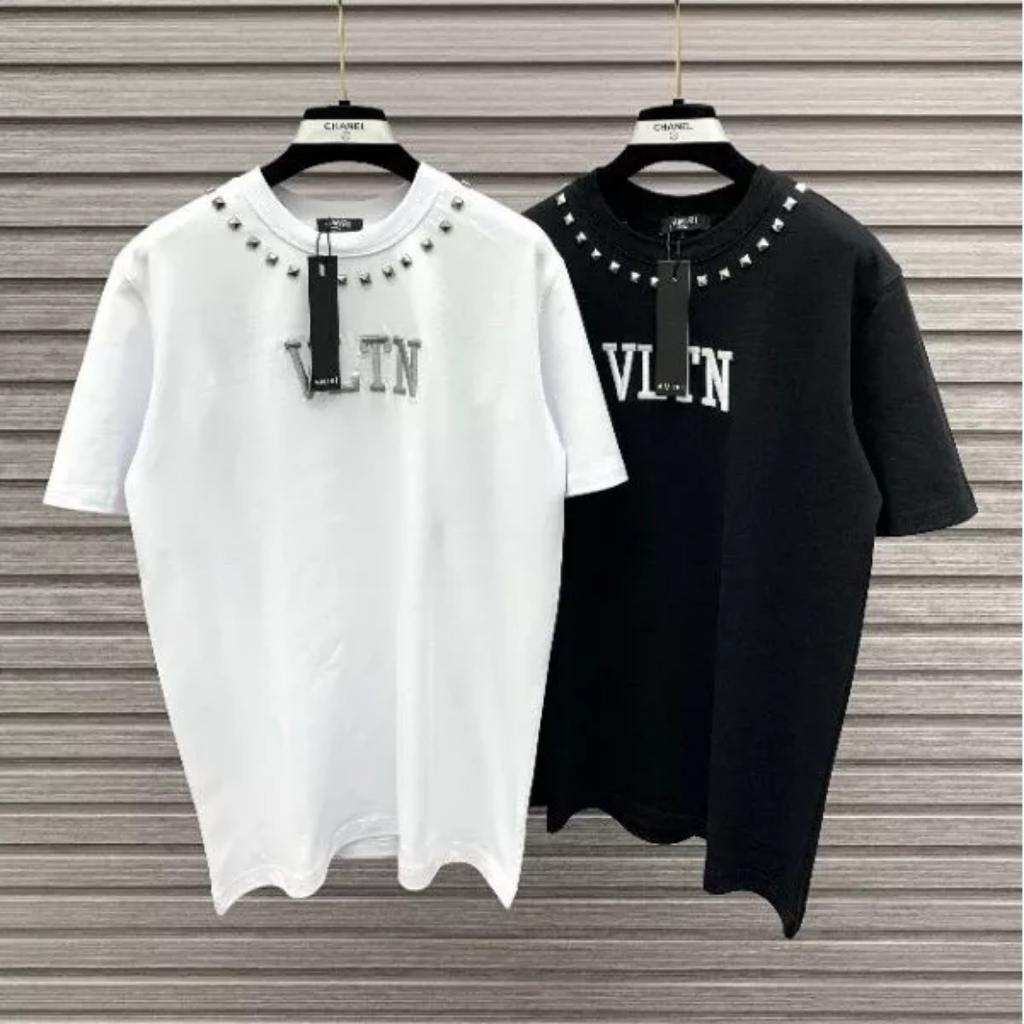 Áo Thun VLTN Cổ Đính Đá - Áo Phông Chất Cotton Mát Mẻ Dáng Rộng Nam Nữ