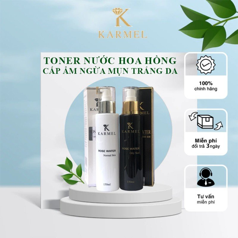 Toner Nước Hoa Hồng ngừa mụn trắng da, Cân Bằng Da dưỡng da Cấp Ẩm Se Khít Lỗ Chân Lông 150ml - Rose Water Kamel(Karmel)