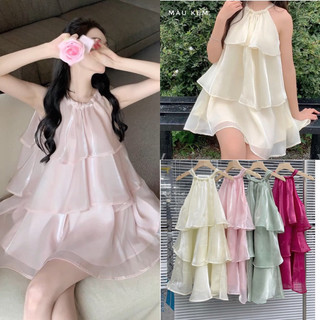 Áo- Váy tơ babydoll cổ yếm tầng xoè Organza