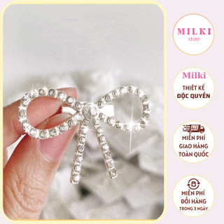 Nơ đá cài áo váy đầm, ghim cài áo hình nơ đính đá