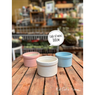 Chậu sứ mini trồng cây gờ thấp size 8x8cm