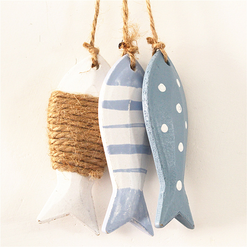 Dây treo trang trí 3 con cá gỗ mini - Decor đồ trang trí theo phong cách biển Địa Trung Hải