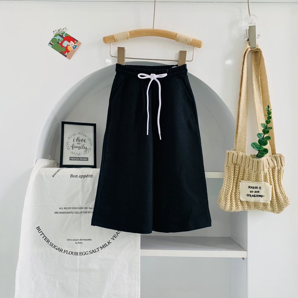 Quần ống rộng bé gái kẻ viền siêu đáng yêu vải cotton mềm co giãn, Quần leggin bé gái