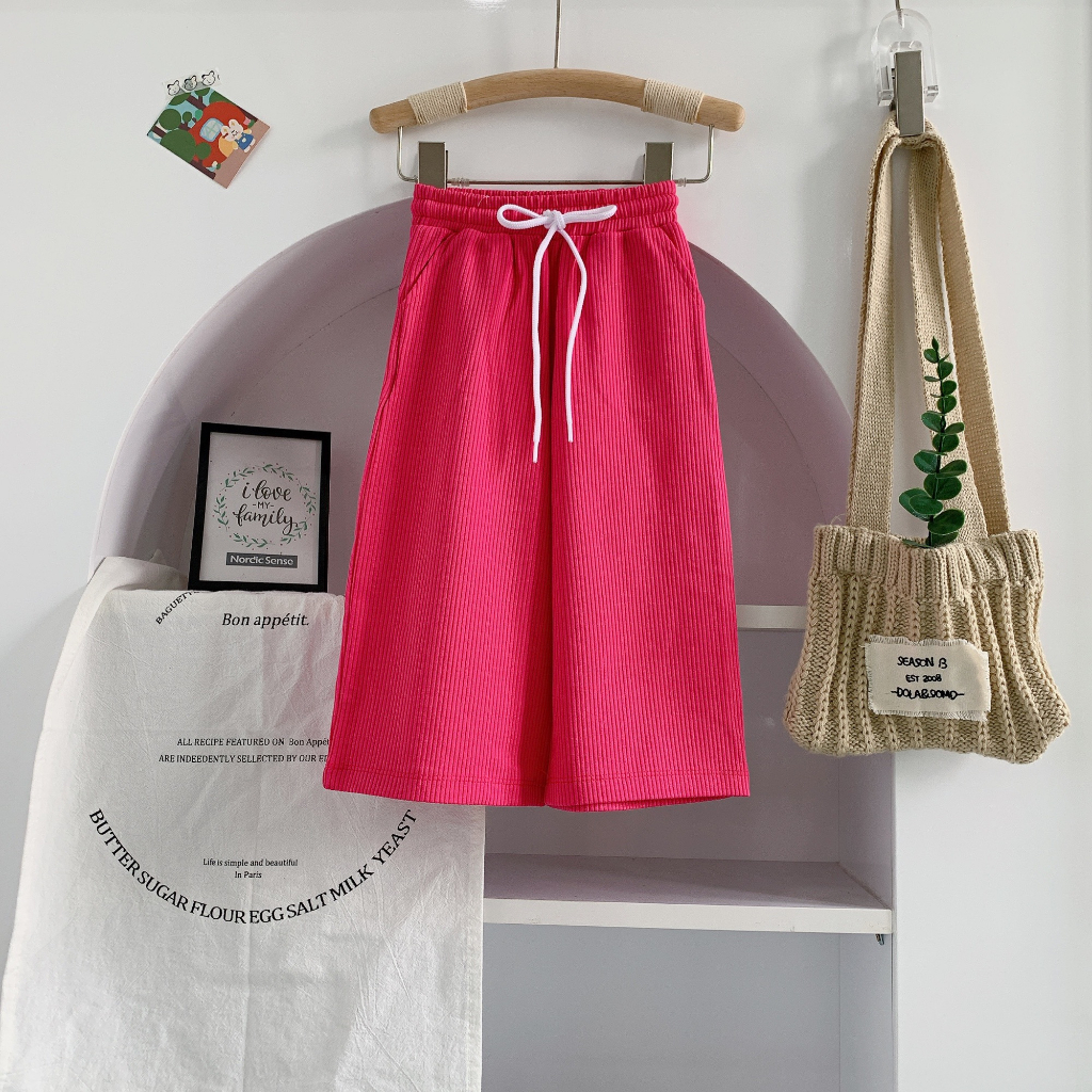 Quần ống rộng bé gái kẻ viền siêu đáng yêu vải cotton mềm co giãn, Quần leggin bé gái