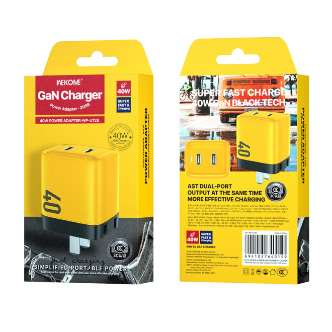 Củ sạc nhanh 40W WK 2 cổng Type-C sạc cùng lúc 2 thiết bị, công suất cao kèm cáp sạc 120w BH 12 THÁNG