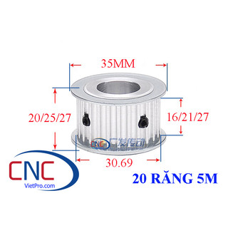 Puly đai răng 5m 20 răng bản rộng 16 21 27 cncvietpro