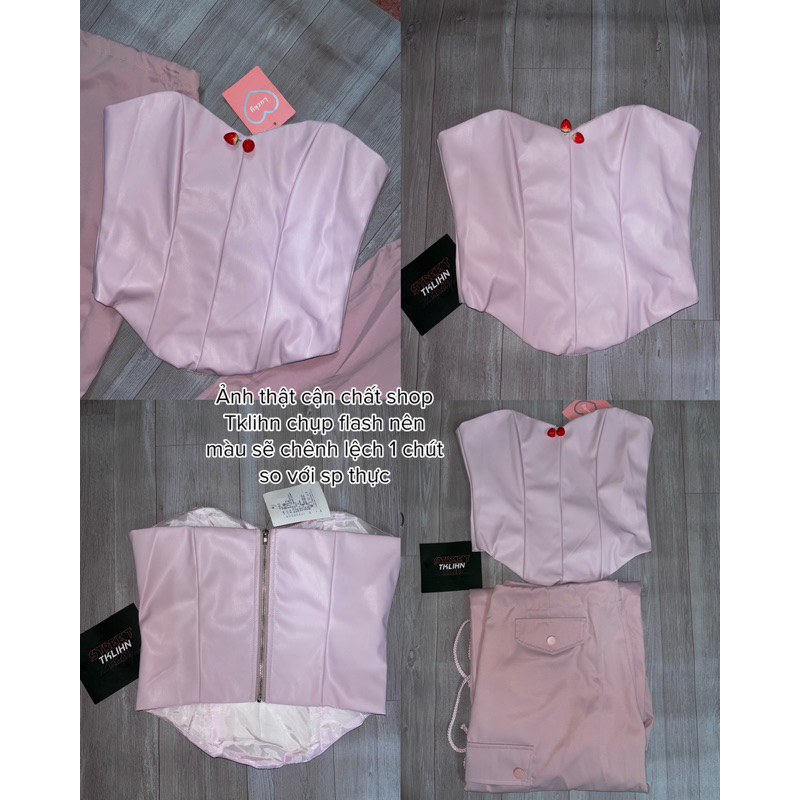 TKLIHN Set áo quây Da corset ULZZANG SEXY + Quần PINK ống rộng cá tính HIPHOP phong cách FASHIONITA 2023