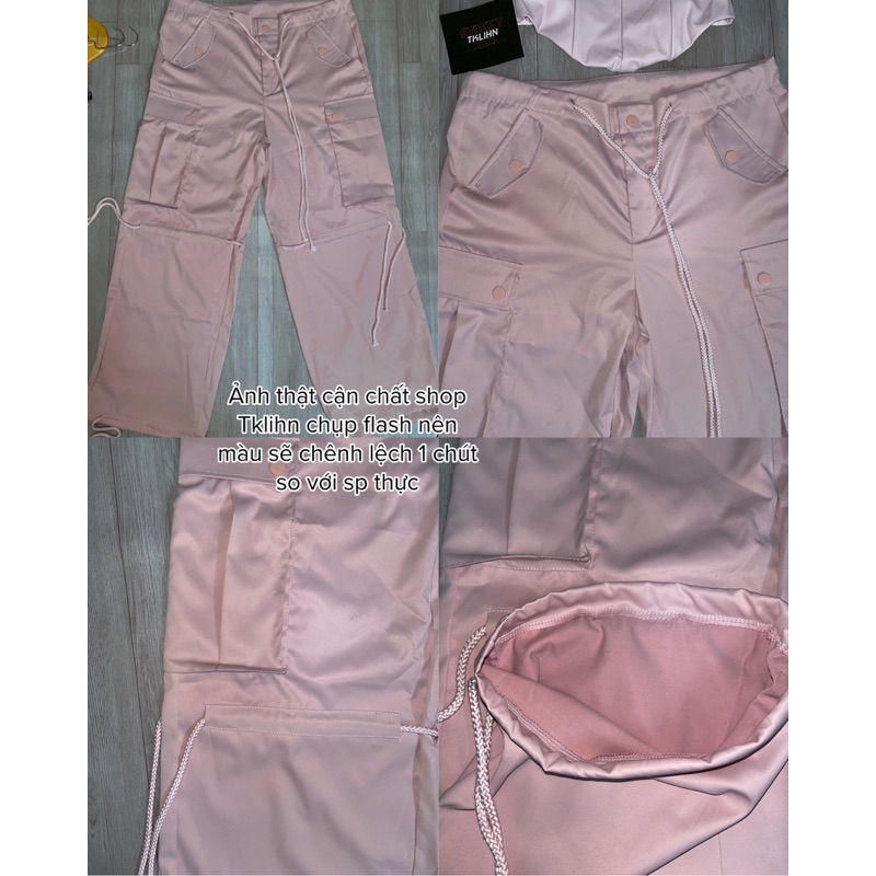 TKLIHN Set áo quây Da corset ULZZANG SEXY + Quần PINK ống rộng cá tính HIPHOP phong cách FASHIONITA 2023