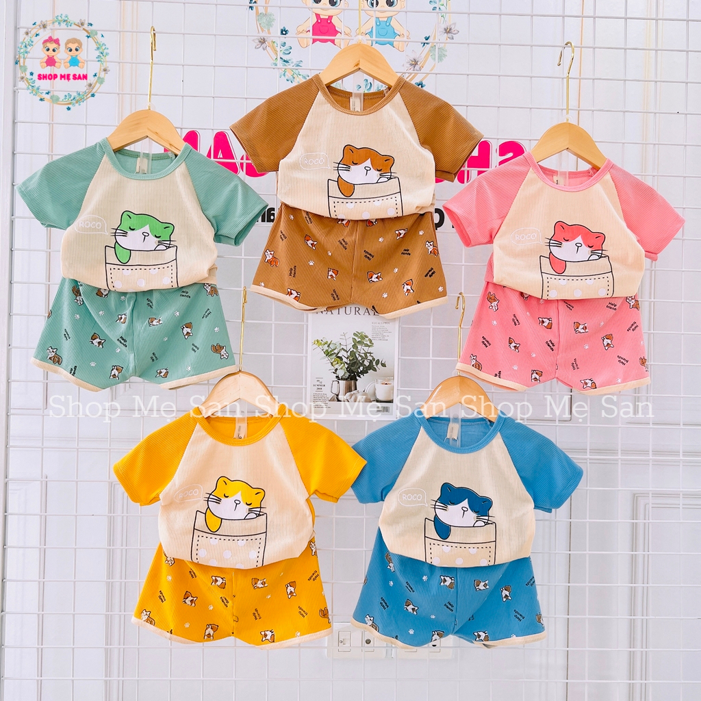 Bộ MINKY MOM Cho Bé - Quần Áo Trẻ Em Mùa Hè Chất Thun Tăm Mềm Mịn Mát Với Hoạ Tiết In Mèo Đáng Yêu