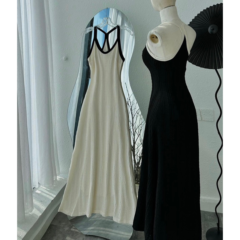 VÁY MAXI 2 DÂY VIỀN BODY DÁNG DÀI CHẤT VÂN GÂN CO GIÃN XỊN ĐẸP CHO NỮ.