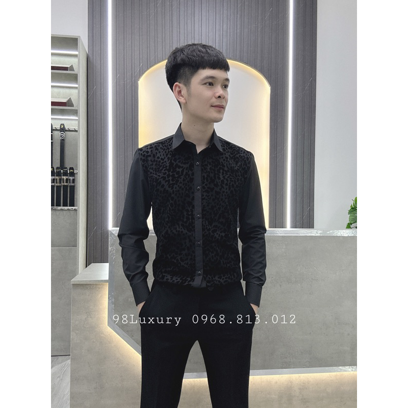 Áo Sơ Mi đen phối vải zen nhung