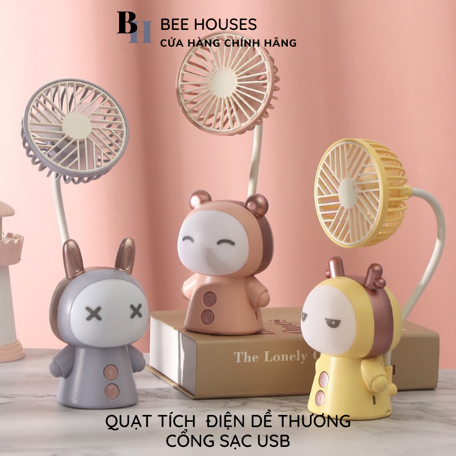Quạt tích điện mini quạt để bàn cổng sạc USB kết hợp đèn học dễ thương cho bé (Hàng có sẵn)