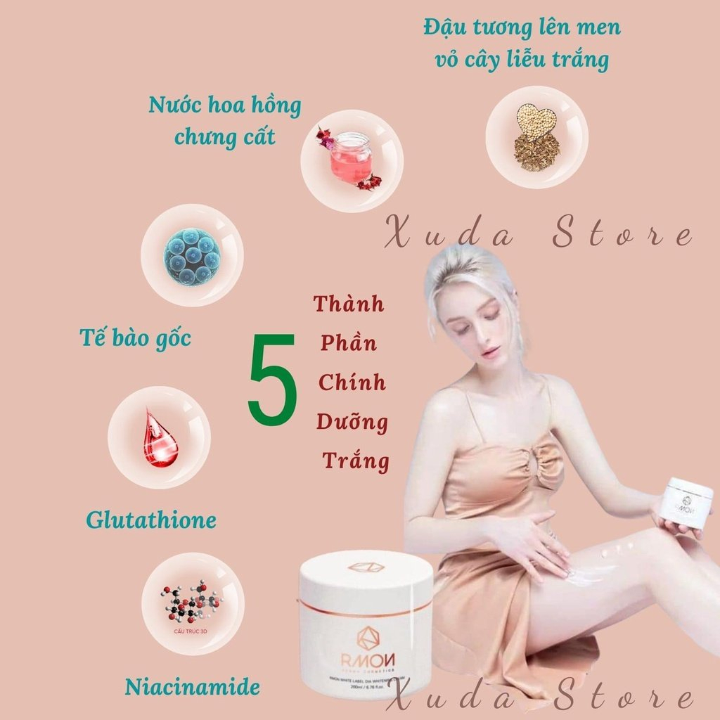 Kem dưỡng trắng da body Rmon White Label Dia Whitening Cream 200ml, da sáng đều màu trắng hồng tự nhiên | BigBuy360 - bigbuy360.vn