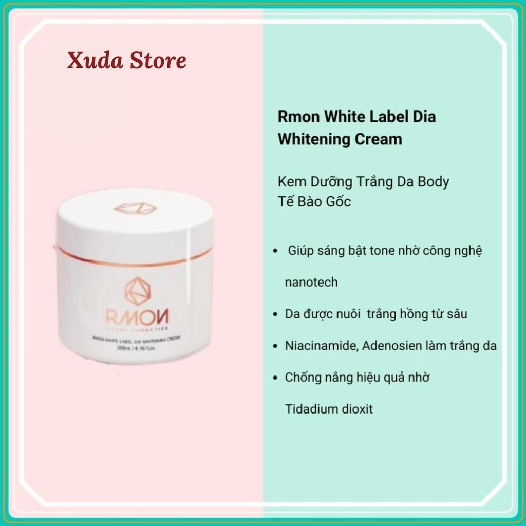 Kem dưỡng trắng da body Rmon White Label Dia Whitening Cream 200ml, da sáng đều màu trắng hồng tự nhiên | BigBuy360 - bigbuy360.vn