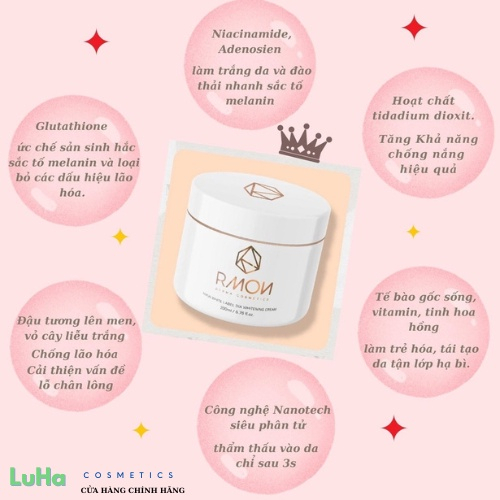 Kem dưỡng trắng da body Rmon White Label Dia Whitening Cream 200ml, da sáng đều màu trắng hồng tự nhiên | BigBuy360 - bigbuy360.vn