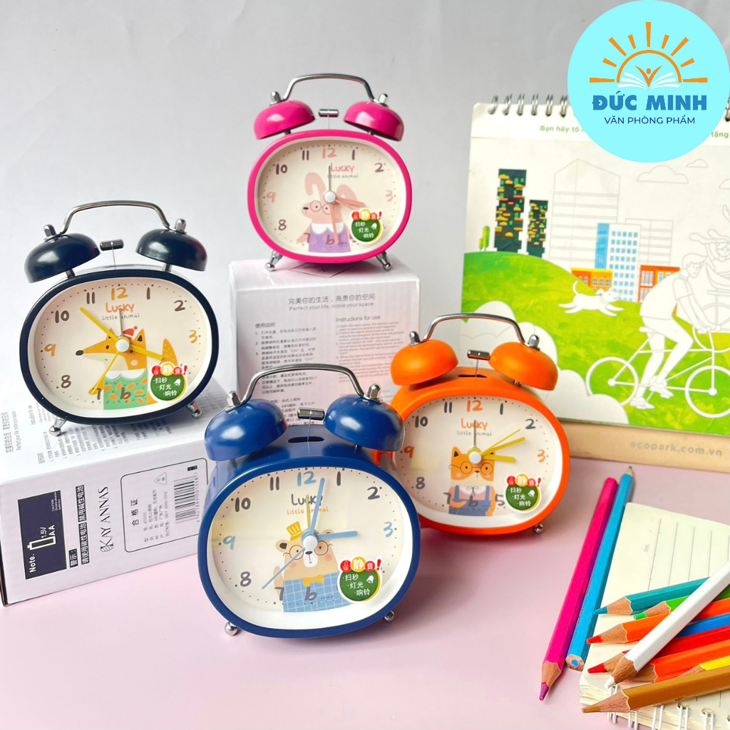(Bảo hành)Đồng hồ báo thức chuông sắt, CÓ ĐÈN, kêu to, nhiều hình, nhiều màu Cute hoạt hình dễ thương - vpp Diệp Lạc