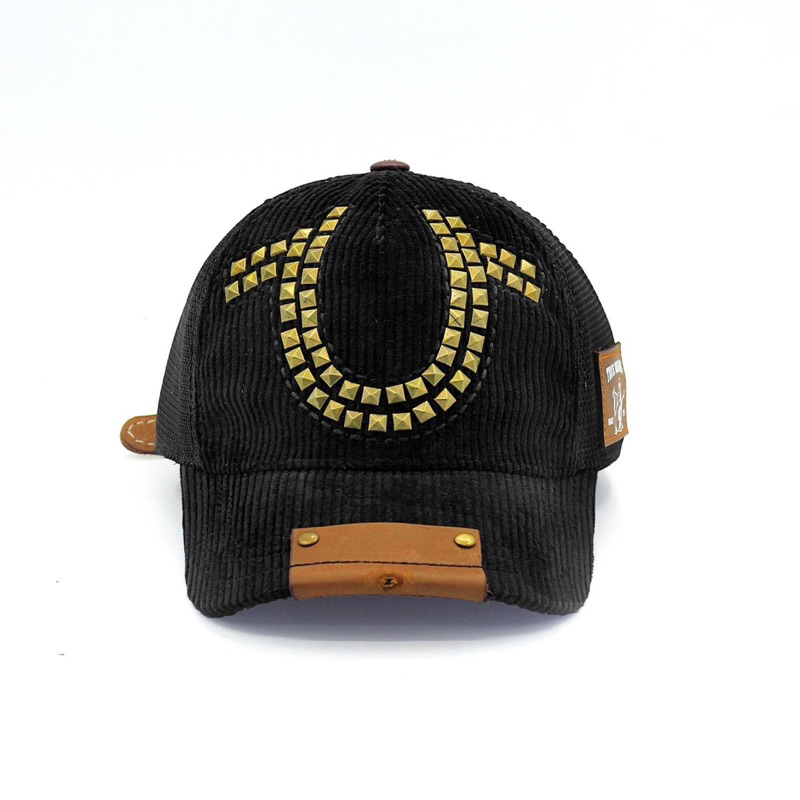 Nón kết / nón lưỡi trai ông địa True Religion nút đồng chất kaki nhung tăm khoá da cao cấp