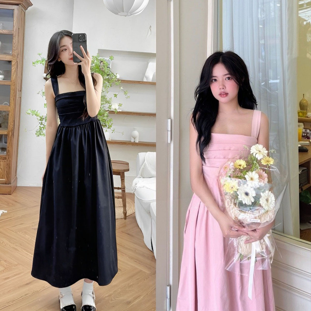 Váy kiểu nữ, Váy 2 dây dáng dài lưng chun nhiều màu style Hàn Quốc