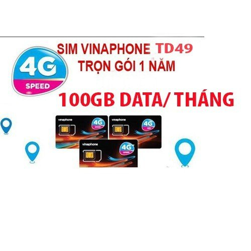Sim 4G Vinaphone trọn gói 12 tháng - td49 khách hàng có 100gb/tháng dùng thoài mãi