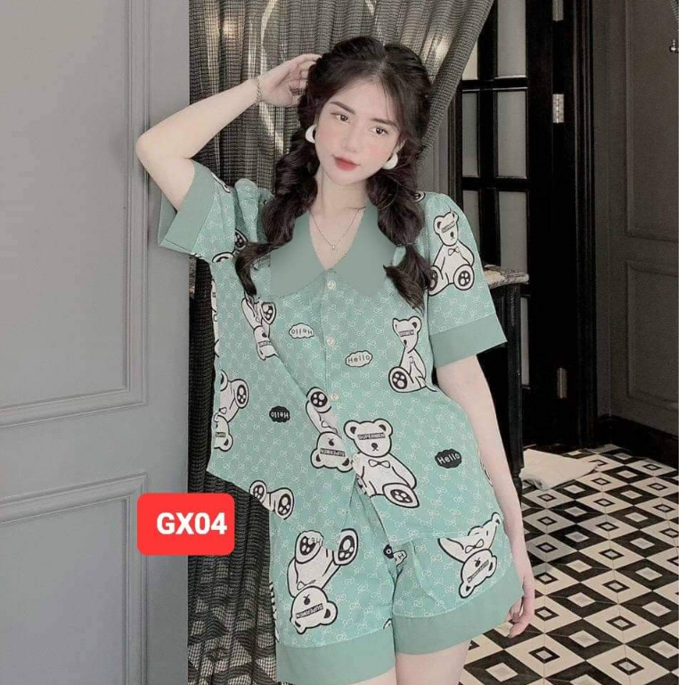 Bộ quần áo pyjama nữ tay cộc quần đùi thoáng mát mùa hè size 38-59kg- bộ mặc nhà dễ thương-shopthoitrang8888