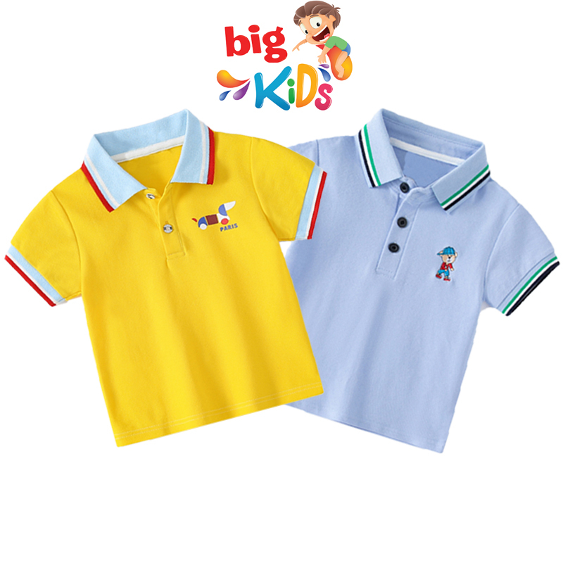 Áo polo bé trai cộc tay hàn quốc chất thun cá sấu mùa hè có cổ cho trẻ em 2 đến 8 tuổi Bigkids