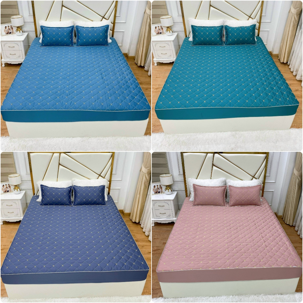 Ga phi lụa trải giường ga trần bông bo chun ga chun trần bông cap cấp phi lụa đủ kích thước m6 m8 2m
