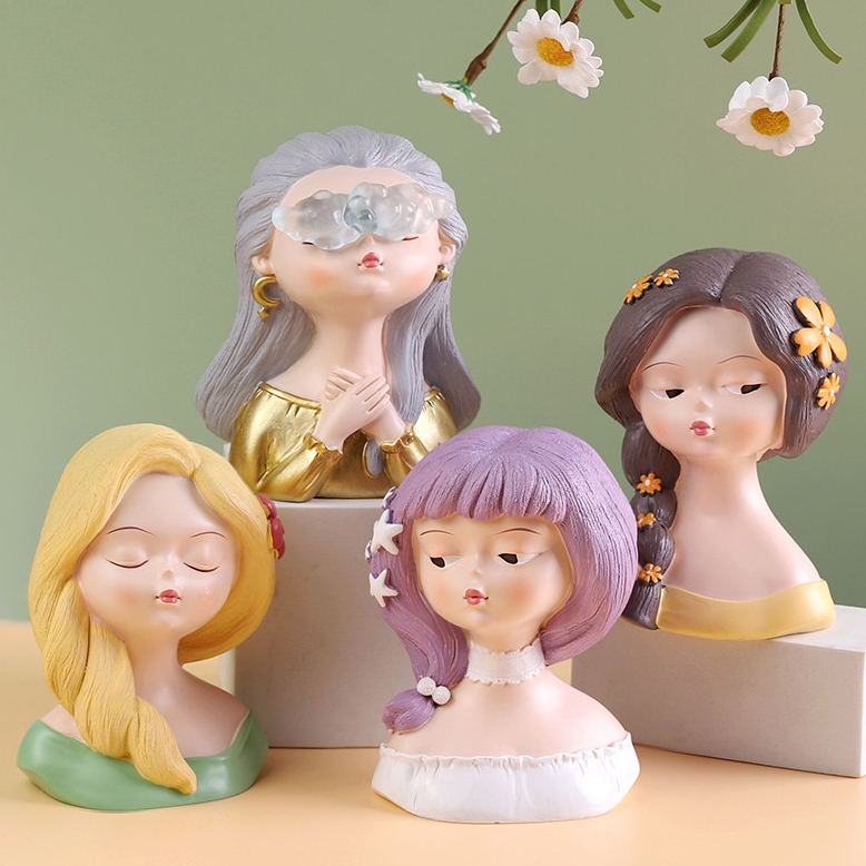 Mô hình 3D cao cấp, tượng cô gái xinh đẹp nhiều mẫu 12cm, trang trí bàn làm việc, salon tóc, tiệm tóc, quà tặng lưu niệm