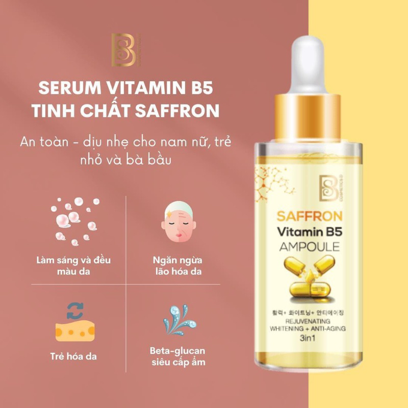 Serum saffron B5, Saffron Vitamin B5 Ampoule Bs cosmetic chính hãng phục hồi da, cấp ẩm sâu tầng 90ml