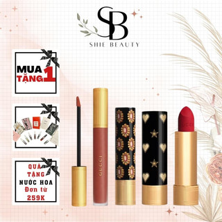 Son Gucci Kem Rouge De Beaute Brillant Glow & Care Lip Colour Full size, Son Gucci dưỡng Chính Hãng
