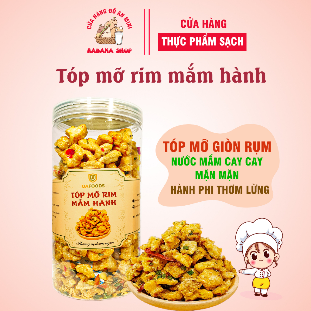 Tóp mỡ mắm tỏi HaBaNa - đồ ăn vặt dành cho giới trẻ giòn rụm cực ngon hộp 300g